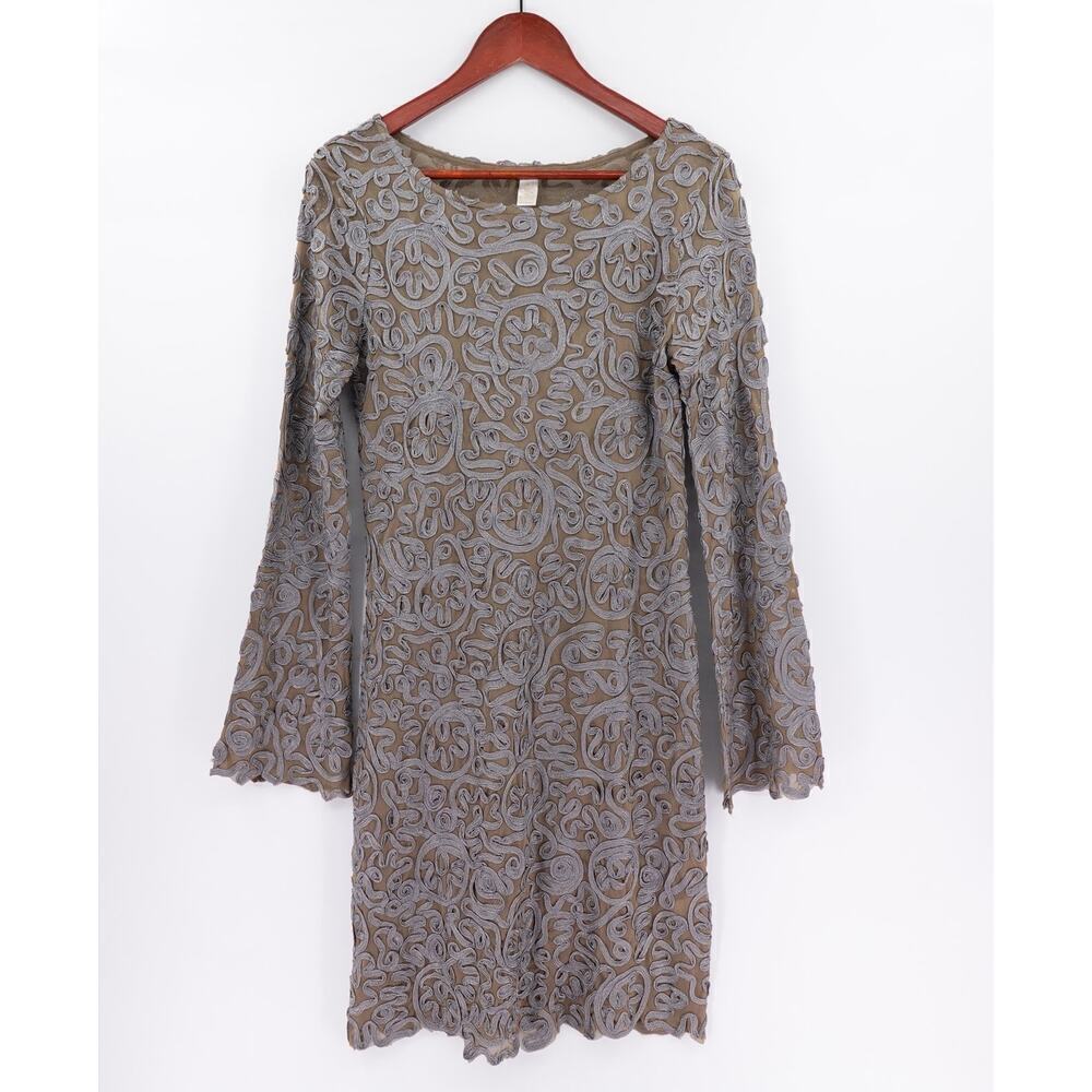 Sundance Soutache Lace Dress Womens Small Gray Elmeera Shift Elegant Bridal